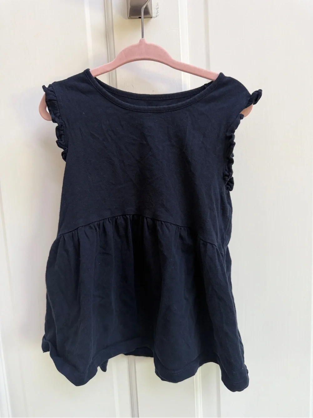 Baby GAP Girls 4 Navy Blue Ruffle Sleeve Tunic Short Sleeve Top Blouse Shirt